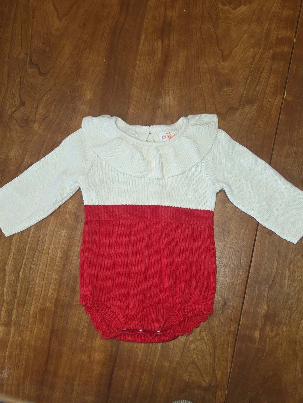 Cat & Jack White and Red Knit Ruffle Collar Baby One-Piece